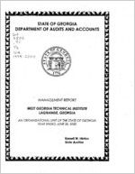 Management report, West Georgia Technical Institute, LaGrange, Georgia, an organizational unit of the state of Georgia, year ended June 30, 2000