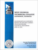 West Georgia Technical College, Lagrange, Georgia, independent accountant's report on applying agreed-upon procedures for fiscal year ended June 30, 2009