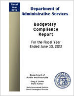 Department of Administrative Services budgetary compliance report for the fiscal year ended June 30, 2012 [June 30, 2012]