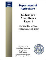 Department of Agriculture budgetary compliance report for the fiscal year ended June 30, 2012 [June 30, 2012]