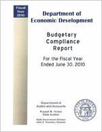 Department of Economic Development budgetary compliance report for the fiscal year ended June 30, 2010