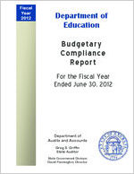 Department of Education budgetary compliance report for the fiscal year ended June 30, 2012 [June 30, 2012]