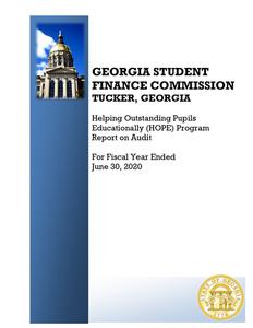 Georgia Student Finance Commission, Tucker, Georgia, Helping Outstanding Pupils Educationally (HOPE) Program report on audit for fiscal year ended 2014 June 30