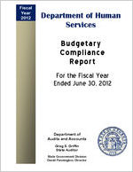 Department of Human Services budgetary compliance report for the fiscal year ended June 30, 2012 [June 30, 2012]
