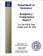Department of Insurance budgetary compliance report for the fiscal year ended June 30, 2012 [June 30, 2012]
