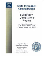 State Personnel Administration budgetary compliance report for the fiscal year ended June 30, 2010