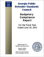 Georgia Public Defender Standards Council budgetary compliance report for the fiscal year ended June 30, 2013 [June 30, 2013]