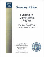 Secretary of State budgetary compliance report for the fiscal year ended June 30, 2010