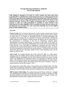Georgia Housing and Finance Authority tax credit manual, 2009