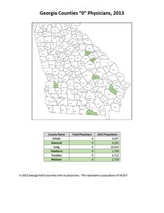 Georgia counties "0" physicians, 2013