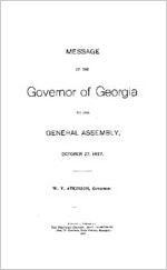 Message of the Governor of Georgia to the General Assembly, October 27, 1897, W. Y. Atkinson, Governor