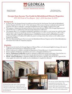 Georgia state income tax credit for rehabilitated historic properties : SFY 2019 end of year report