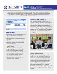 Fact sheet, Chaplaincy Services, 2020