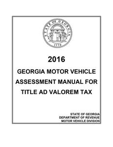 2016 Georgia motor vehicle assessment manual for vehicle registration (ad valorem tax)