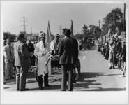 Photograph of a ribbon cutting ceremony for an antique car parade at the Georgia State Fair, Macon, Bibb County, Georgia, 1958