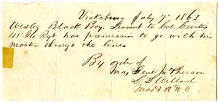 Confederate officer servants passes and letter, 1863