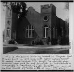 This is the second building located on Marietta Street. It was built in 1914 and cost approximately $4,400.00 It seated three hundred fifty people. The stained glass windows were paid for and donated by individuals as memorials to members of their families. In 1915 we received $520.00 for the destruction of the first church by Major Platt of Sherman's Army.