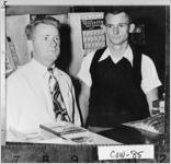 [Photograph of a blind man working at a concession stand, Newnan, Coweta County, Georgia, ca. 1950-1953?]
