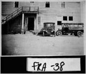 [Photograph of possibly first school buses in county at Bold Springs School, Franklin County, Georgia, 1927]