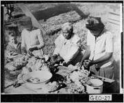[Photograph of women preparing chitterlings at the home of C. A. Cook, Macon, Bibb County, Georgia between 1946 and 1948]