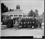 [Photograph of firemen posing in front of their fire truck, Buford, Gwinnett County, Georgia, 1959]