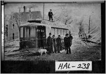 [Postcard of several men standing around a streetcar after an ice storm, Gainesville, Hall County, Georgia, 1909]