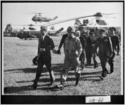 [Photograph of President John F. Kennedy with others after landing, Liberty County, Georgia]