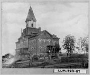 [Photograph of officers and student cadets at North Georgia Agricultural College building, Dahlonega, Lumpkin County, Georgia, ca. 1891]