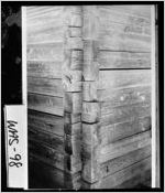 [Photograph of dovetailed corner on Francis Plantation smokehouse, Washington County, Georgia, 1966 or 1967]