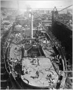 [Photograph of the Liberty ship Samfoyle under construction, J.A. Jones Construction Company shipyard, Brunswick, Georgia], 1944 Mar. 21