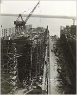 [Photograph of the Liberty ship Augustine B. McManus under construction, J.A. Jones Construction Company shipyard, Brunswick, Georgia], 1944 May 24