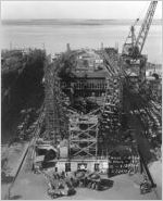 [Photograph of the Liberty ship James B. Duke under construction (second view), J.A. Jones Construction Company shipyard, Brunswick, Georgia], 1944 May 24