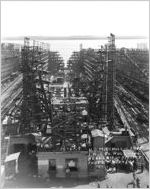 [Photograph of the Liberty ship F. Southall Farrar under construction, J.A. Jones Construction Company shipyard, Brunswick, Georgia], 1944 May 23