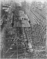 [Photograph of the Liberty ship F. Southall Farrar under construction (second view), J.A. Jones Construction Company shipyard, Brunswick, Georgia], 1944 May 23