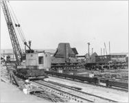 [Photograph of a rail-mounted crane at the J.A. Jones Construction Company shipyard, Brunswick, Georgia, 1943-1945?]