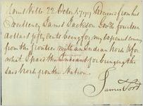 [Receipt for payment to] James Ford, Louisville, [Georgia], 1799 Oct. 22 / [paid by] Governor [of Georgia] James Jackson
