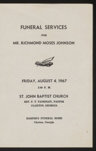 Funeral program for Mr. Richmond Moses Johnson