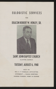 Funeral program for Deacon Robert W. Henley, Sr.