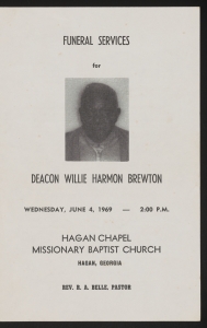 Funeral program for Deacon Willie Harmon Brewton