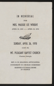 Funeral program for Mrs. Maggie Lee Wright