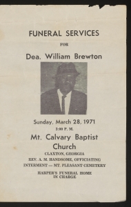 Funeral program for Deacon Willie Brewton
