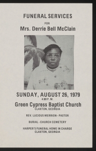 Funeral program for Mrs. Derrie Bell McClain
