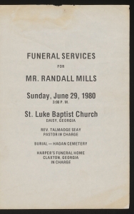 Funeral program for Mr. Randall Mills