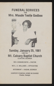Funeral program for Mrs. Maude Tootle Godbee