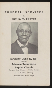 Funeral program for Rev. E. M. Solomon