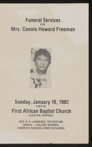 Funeral program for Mrs. Cennie Howard Freeman