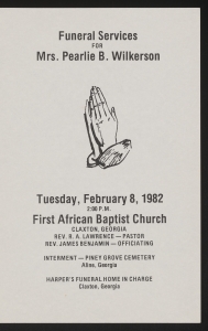 Funeral program for Mrs. Pearlie B. Wilkerson