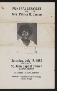 Funeral program for Mrs. Patricia R. Carson