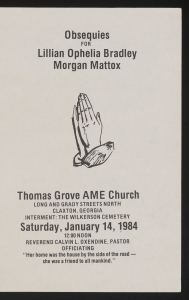 Funeral program for Lillian Ophelia Bradley Morgan Mattox