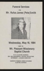 Funeral program for Mr. Rufus James (Pete) Smith
